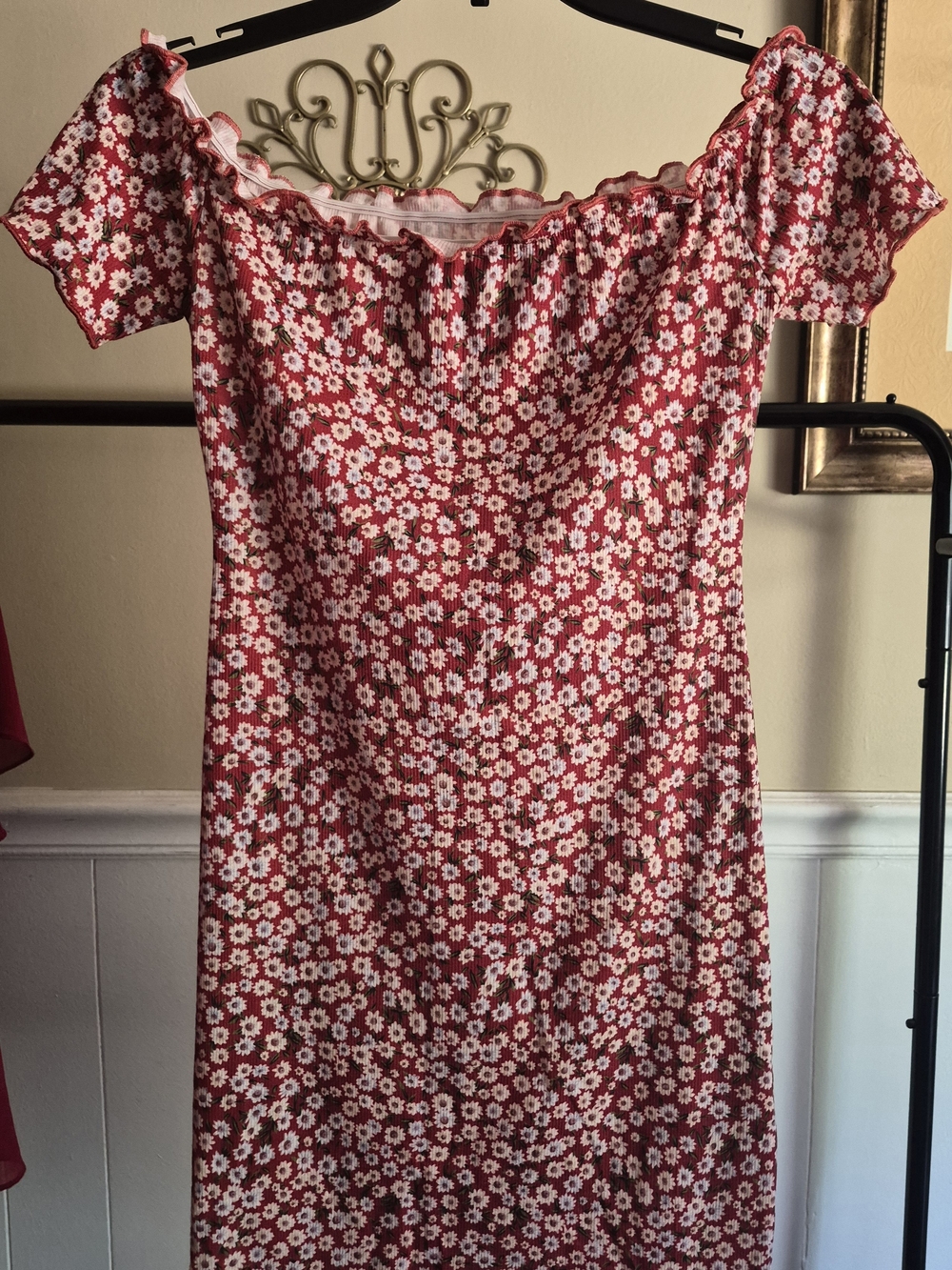 Red Floral Off-Shoulder Mini Dress
